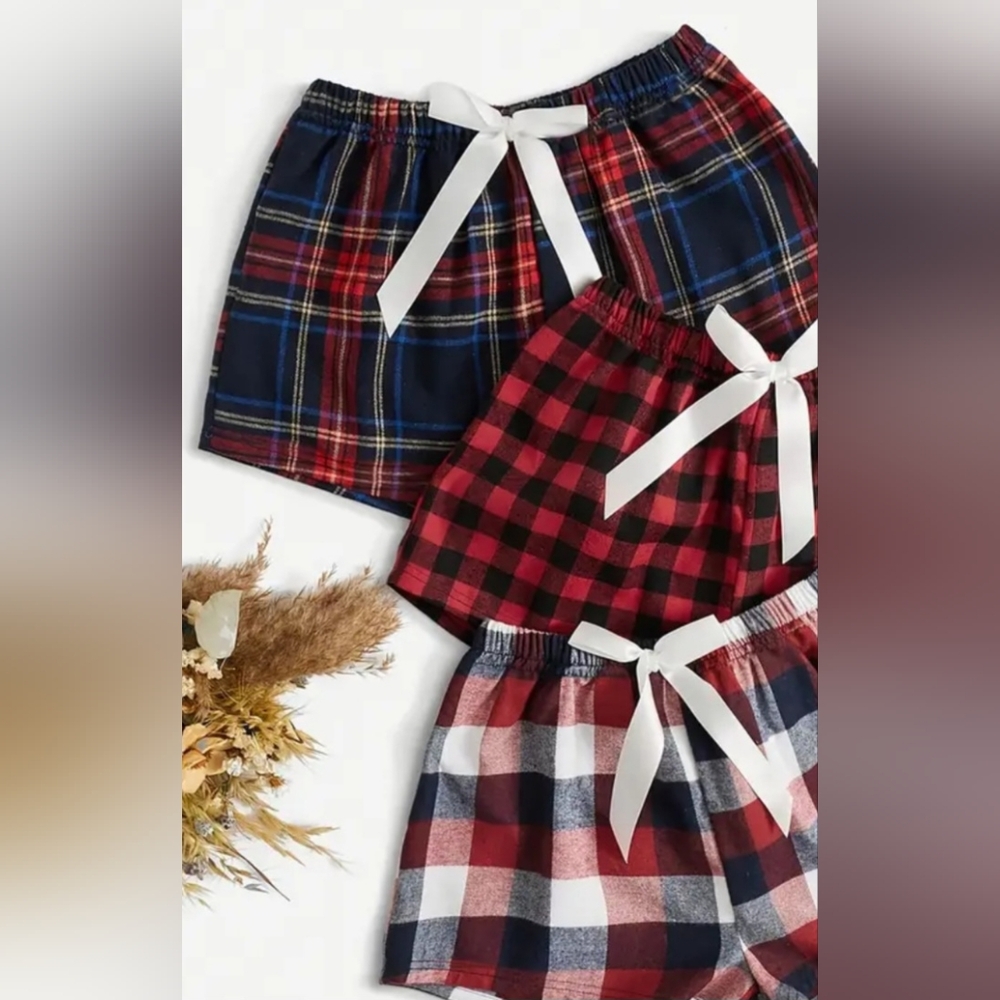 Plaid Pajama Shorts Set with Bow